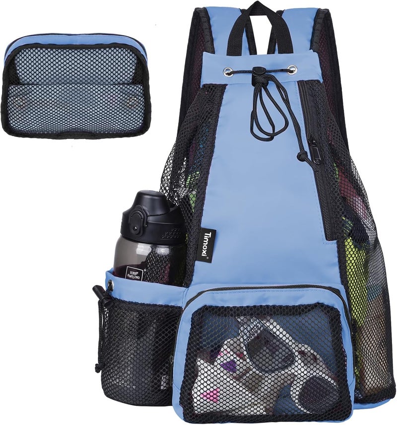 Timoxi Swim Bag Beach Backpack with Padded Shoulder Strap Mesh Backpack with Wet Pocket for Swimming, Gym - Image 1